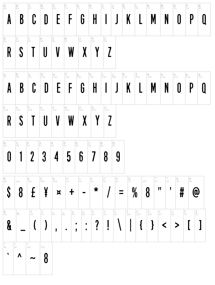 Eight Days A Week font map
